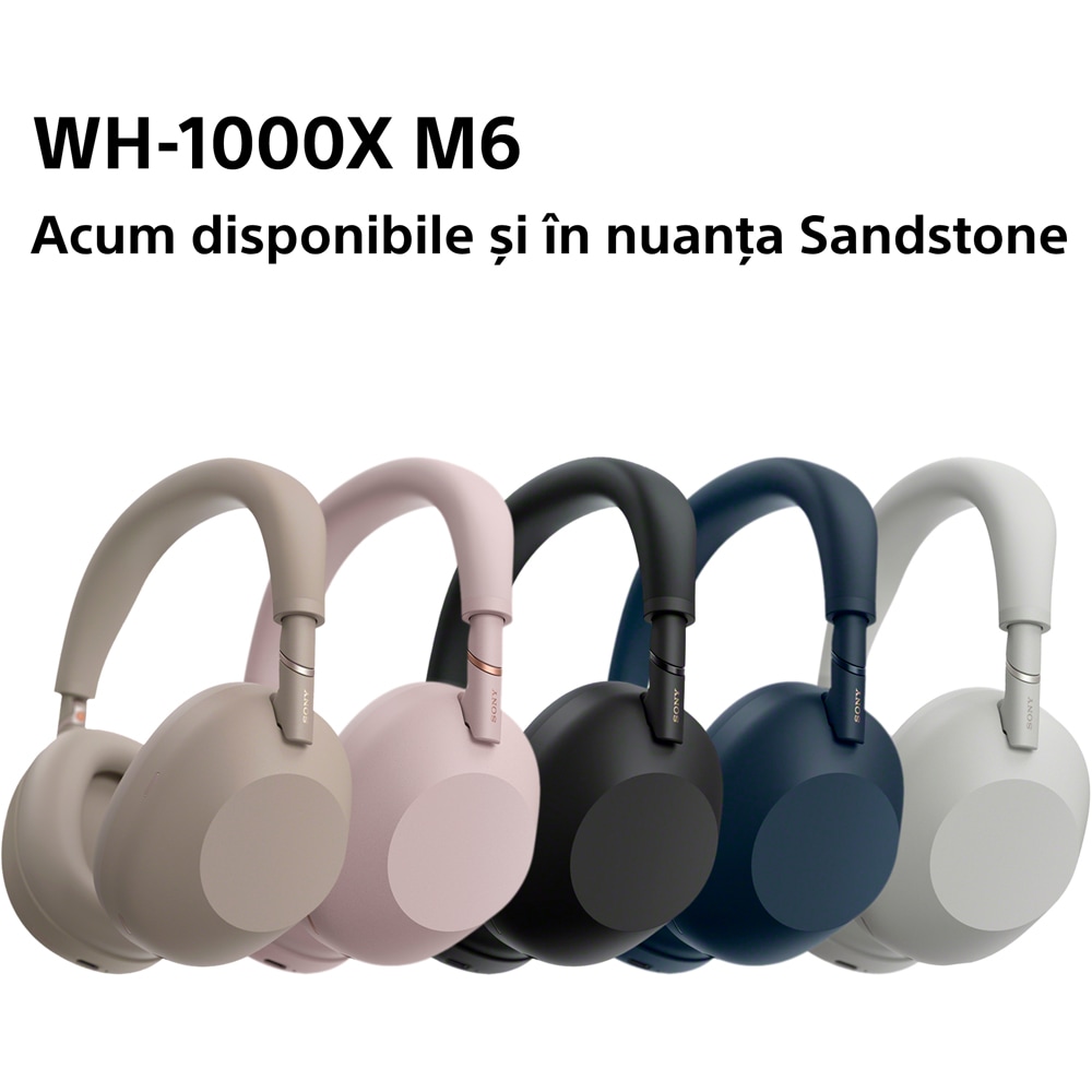 Casti SONY WH-1000XM6, Bluetooth, Over-Ear, Microfon, Noise Cancelling, Sandstone