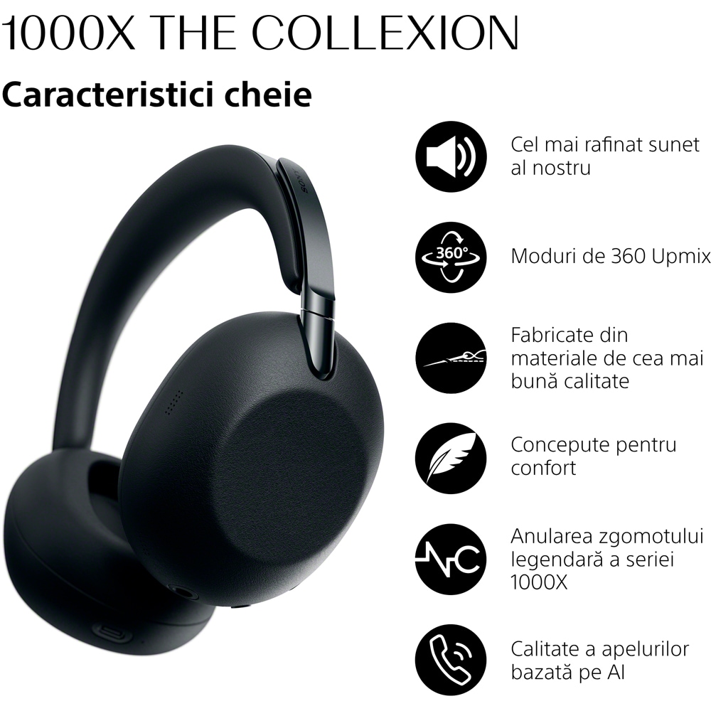 Casti SONY WH-1000XXB The Collexion, Bluetooth, Over-Ear, Microfon, Noise Cancelling, negru