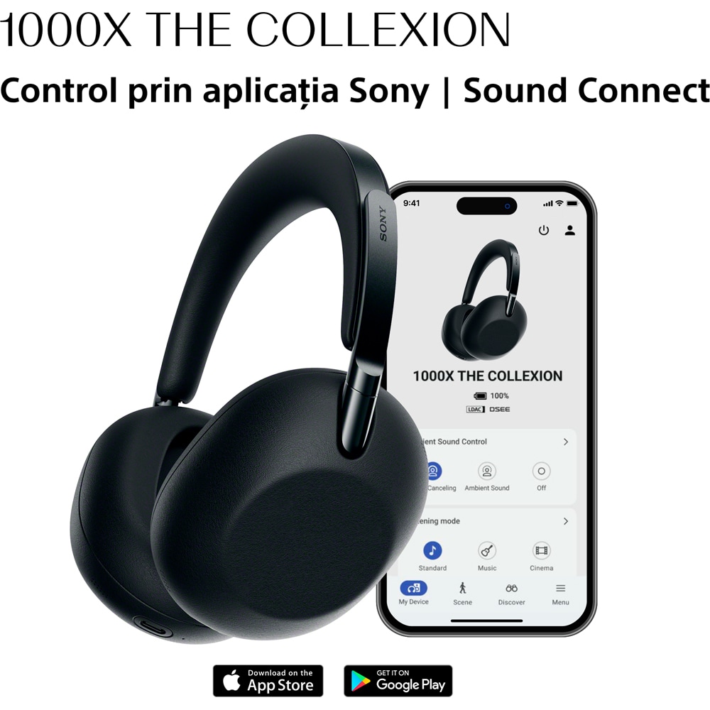 Casti SONY WH-1000XXB The Collexion, Bluetooth, Over-Ear, Microfon, Noise Cancelling, negru