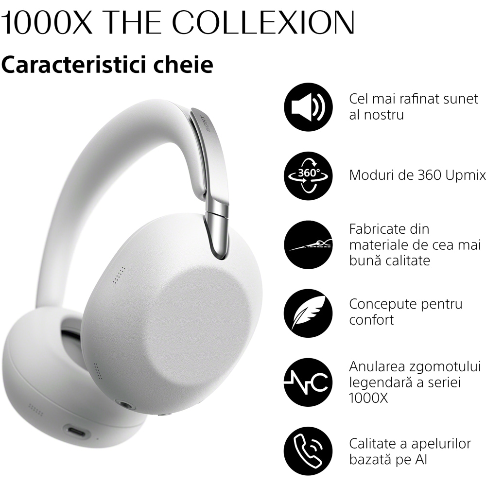 Casti SONY WH-1000XXW The Collexion, Bluetooth, Over-Ear, Microfon, Noise Cancelling, Platinum