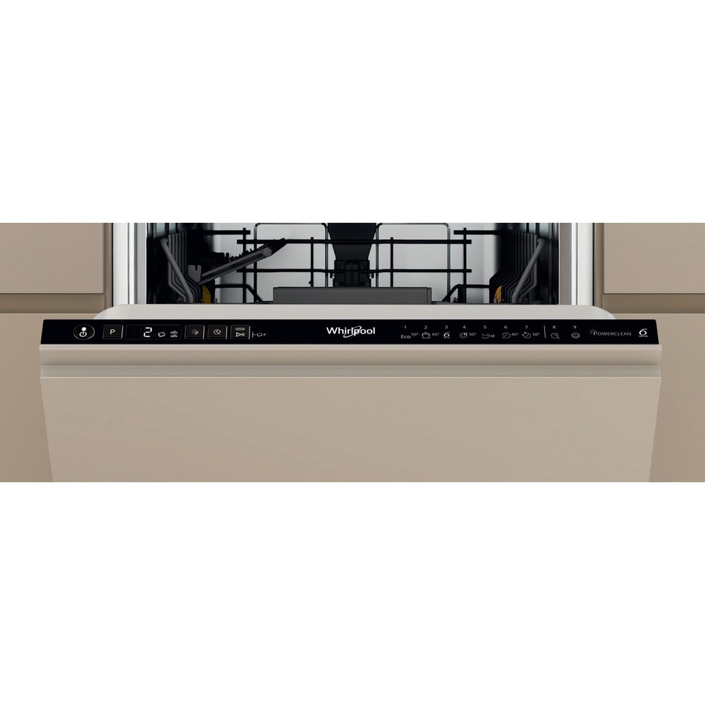 Masina de spalat vase incorporabila WHIRLPOOL WH3ID10BS7SA0, 6th Sense, 10 seturi, 9 programe, 45 cm, Clasa D, panou comanda negru