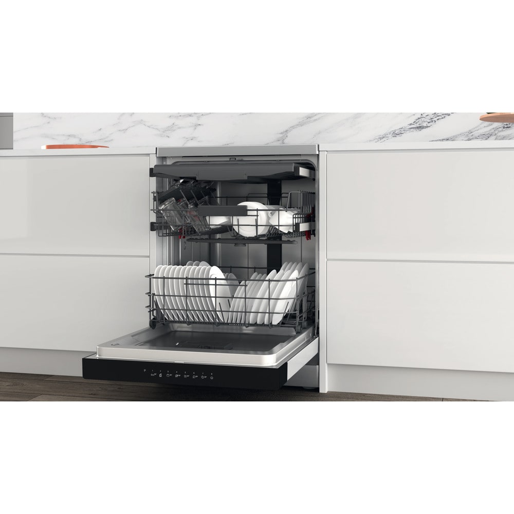 Masina de spalat vase independenta WHIRLPOOL WH4FFA14BN6X, 6th Sense, 14 seturi, 8 programe, 60 cm, Clasa A, inox