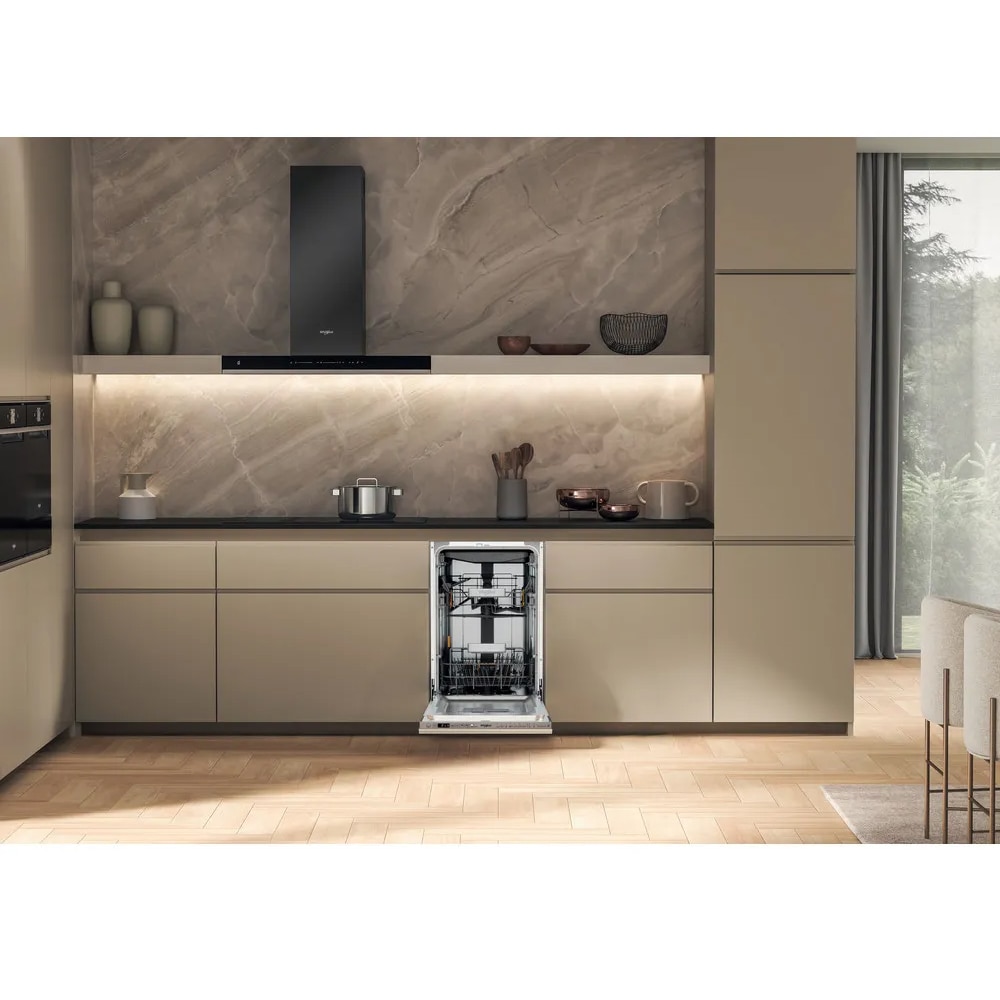 Masina de spalat vase incorporabila WHIRLPOOL WH6IB10BS7LA0, 6th Sense, 10 seturi, 9 programe, 45 cm, Clasa B, panou comanda inox