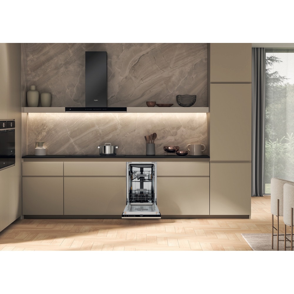 Masina de spalat vase incorporabila WHIRLPOOL WH6IC11BS7LSA0, 6th Sense, 11 seturi, 9 programe, 45 cm, Clasa C, panou comanda negru