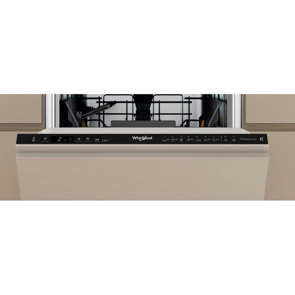 Masina de spalat vase incorporabila WHIRLPOOL WH6IC11BS7LSA0, 6th Sense, 11 seturi, 9 programe, 45 cm, Clasa C, panou comanda negru