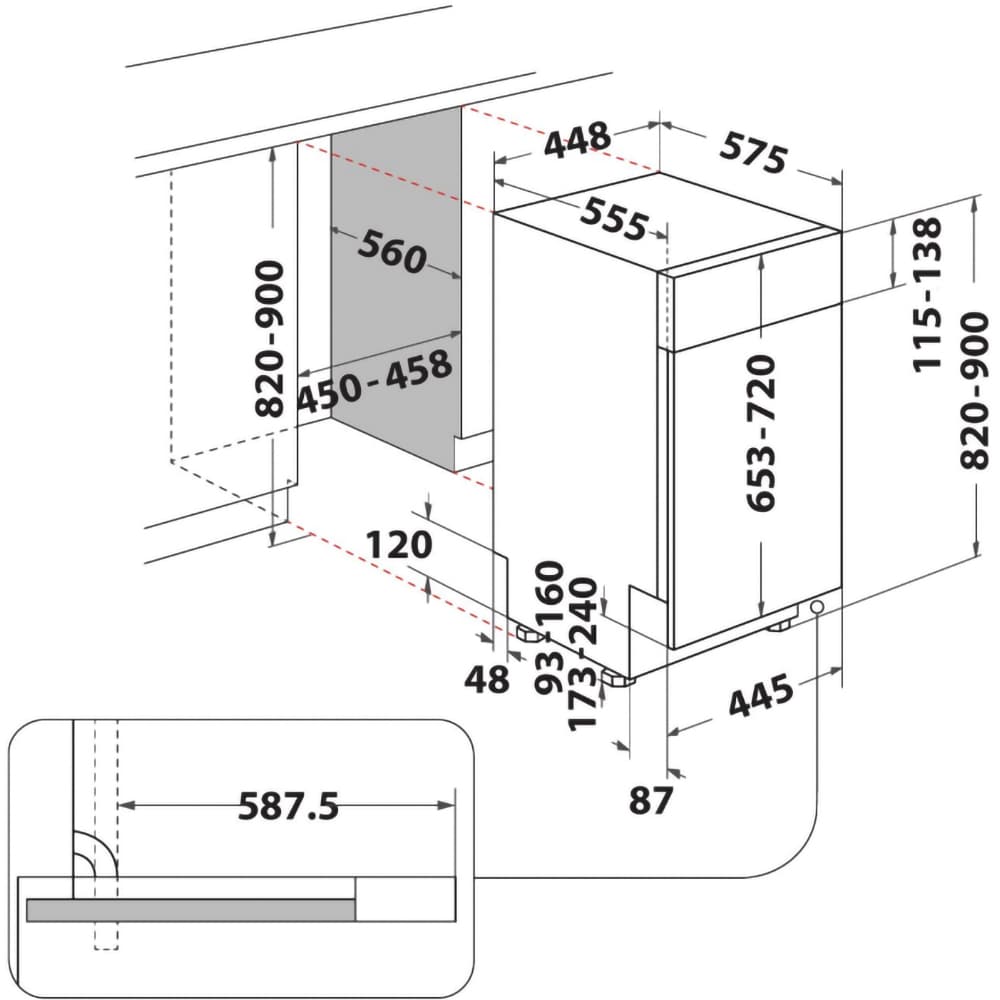 Masina de spalat vase semi-incorporabila WHIRLPOOL WH6PC11BS7A0, 6th Sense, 11 seturi, 9 programe, 45 cm, Clasa C, inox