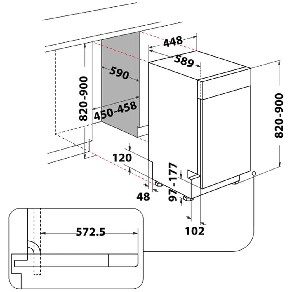 Masina de spalat vase incorporabila WHIRLPOOL WH6UB10BS7A0X, 6th Sense, 10 seturi, 9 programe, 45 cm, Clasa B, inox