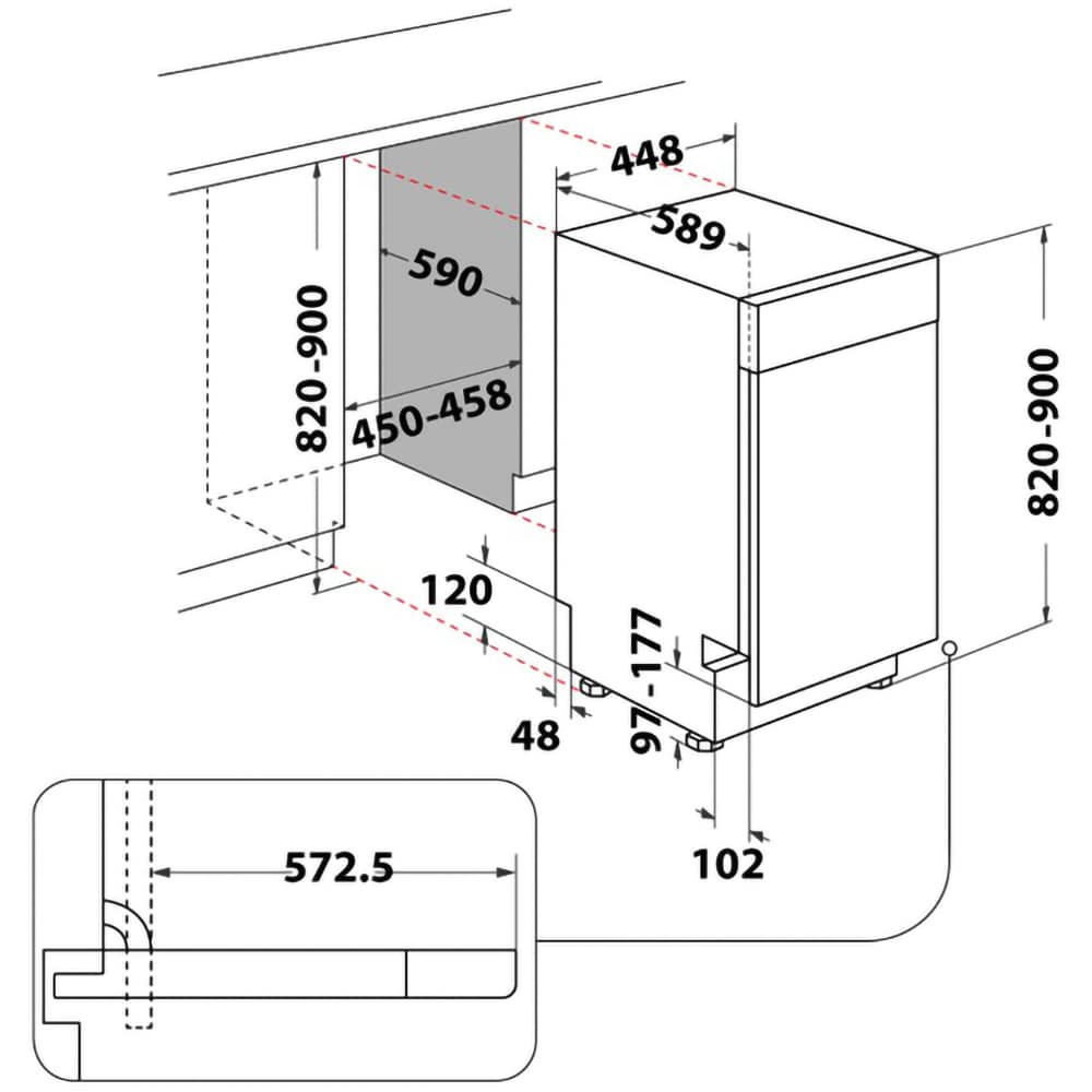 Masina de spalat vase incorporabila WHIRLPOOL WH6UC11BS7A0X, 6th Sense, 11 seturi, 9 programe, 45 cm, Clasa C, inox