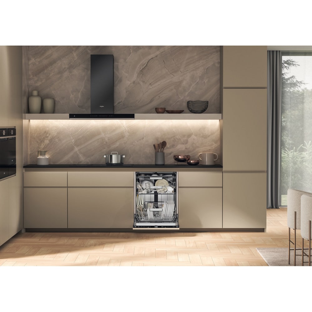 Masina de spalat vase incorporabila WHIRLPOOL WH7IA15AM3LS0, 6th Sense, 15 seturi, 8 programe, 60 cm, Clasa A, panou comanda negru