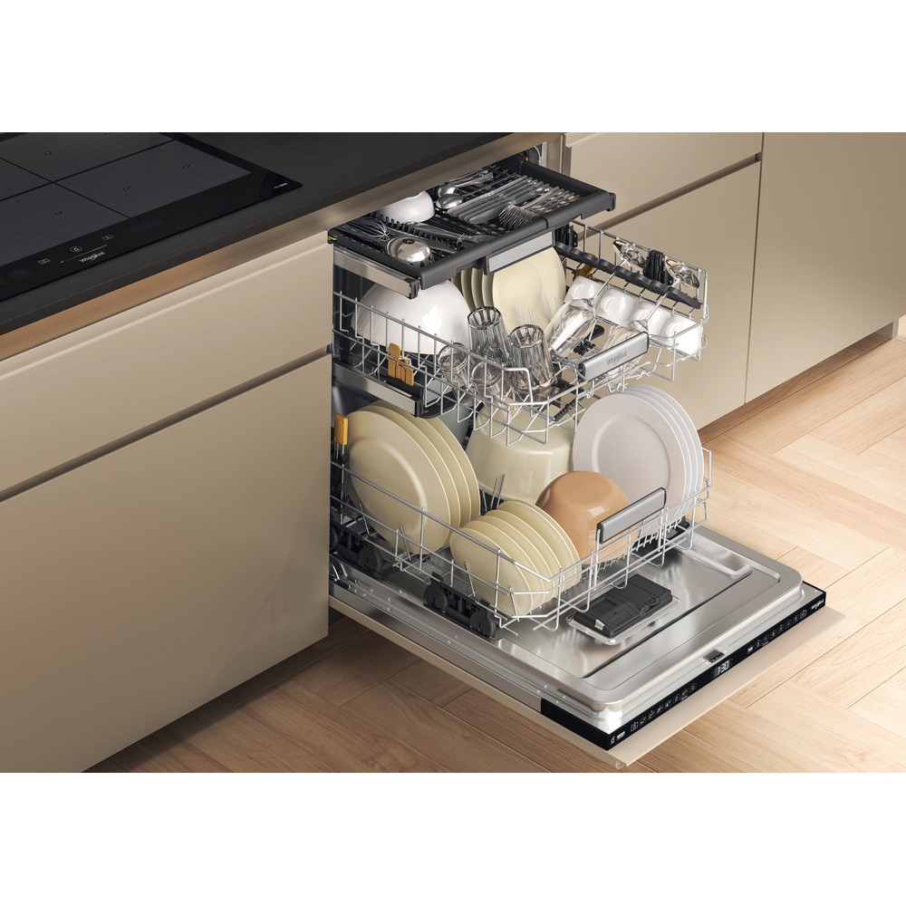 Masina de spalat vase incorporabila WHIRLPOOL WH7IA15AM3LS0, 6th Sense, 15 seturi, 8 programe, 60 cm, Clasa A, panou comanda negru