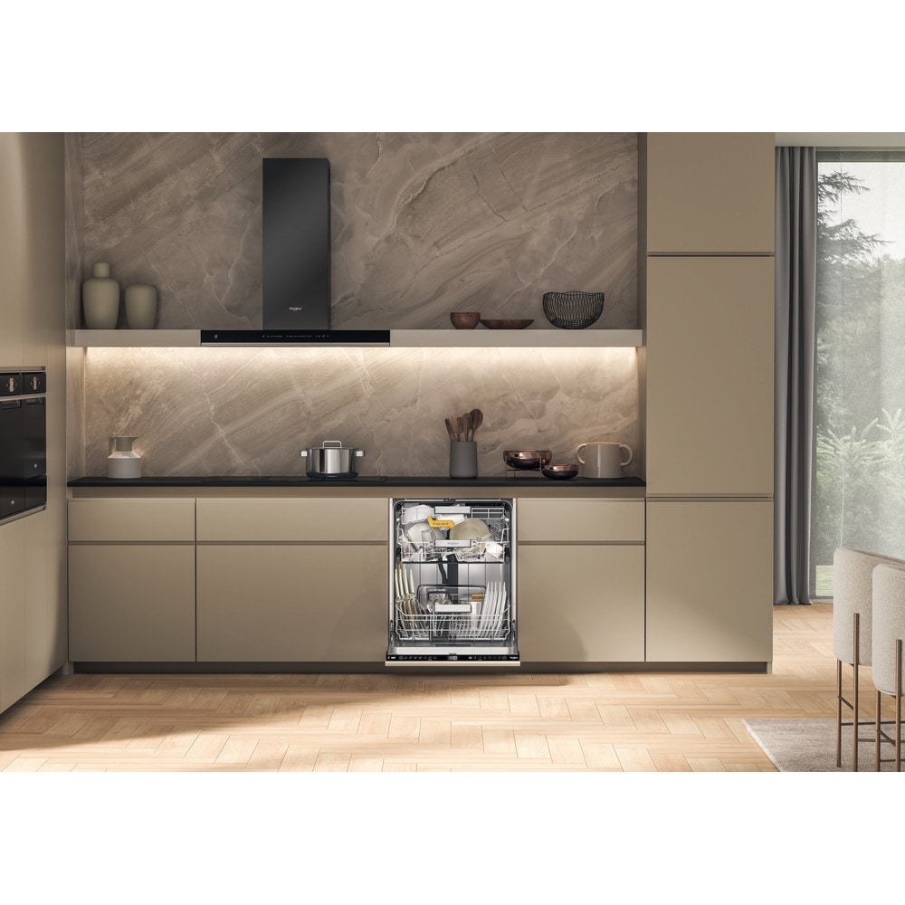 Masina de spalat vase incorporabila WHIRLPOOL WH8IA15AM3TUS0, 6th Sense, 15 seturi, 8 programe, 60 cm, Clasa A, panou comanda negru