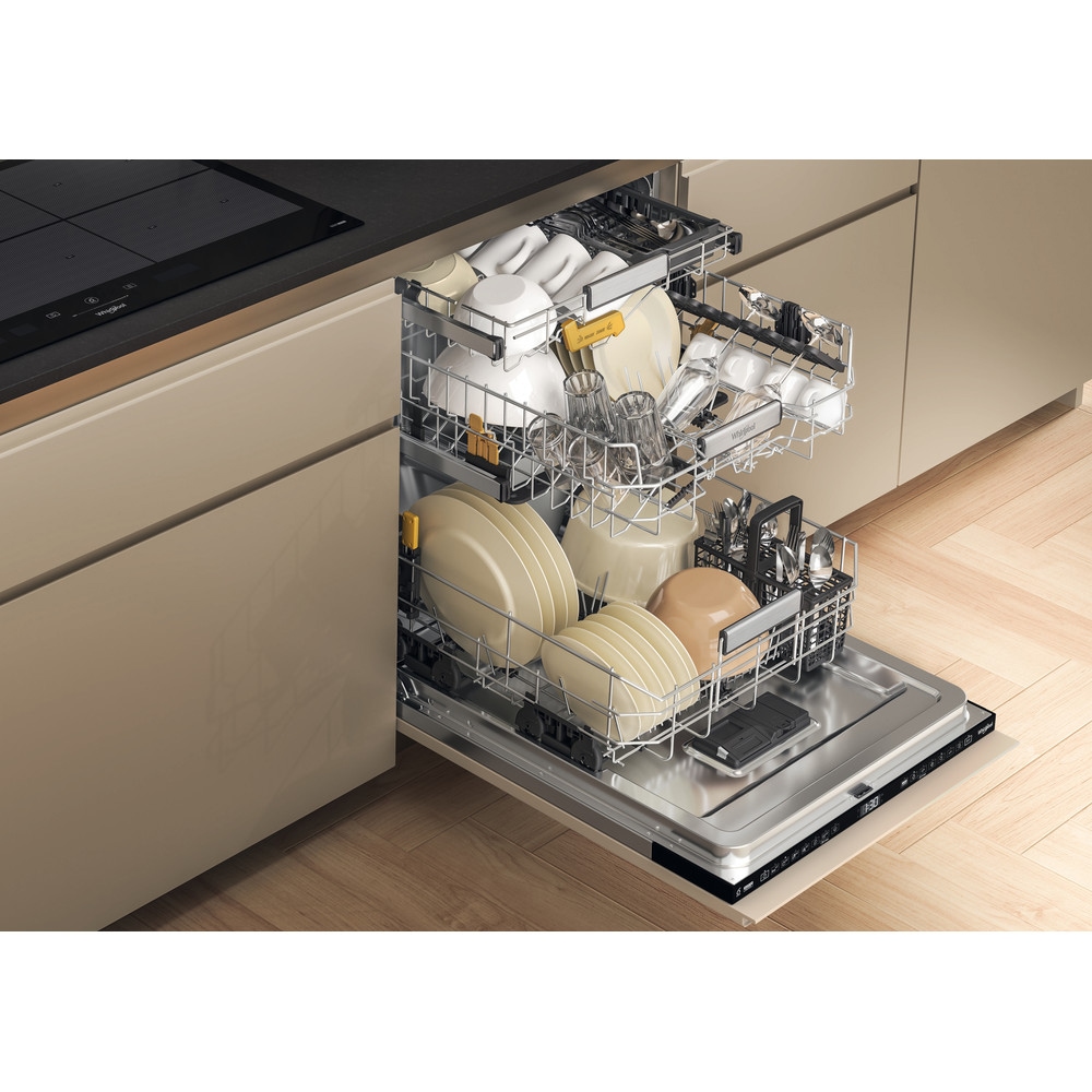 Masina de spalat vase incorporabila WHIRLPOOL WH8IA15AM3TUS0, 6th Sense, 15 seturi, 8 programe, 60 cm, Clasa A, panou comanda negru