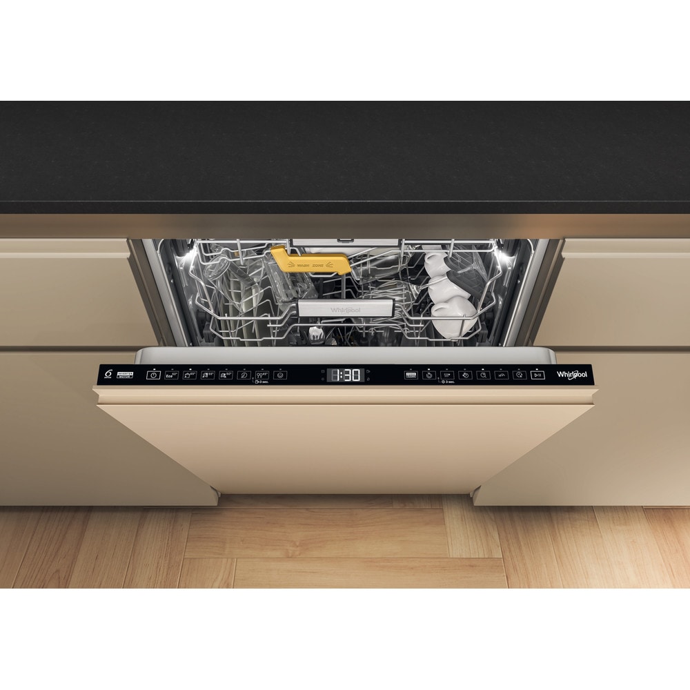 Masina de spalat vase incorporabila WHIRLPOOL WH8IA15AM3TUS0, 6th Sense, 15 seturi, 8 programe, 60 cm, Clasa A, panou comanda negru