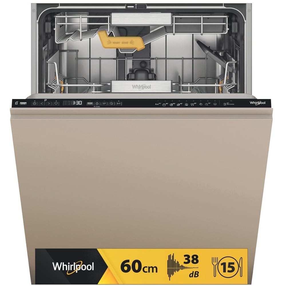 Masina de spalat vase incorporabila WHIRLPOOL WH8IA15AM6L0, 6th Sense, 15 seturi, 10 programe, 60 cm, Clasa A, panou comanda negru