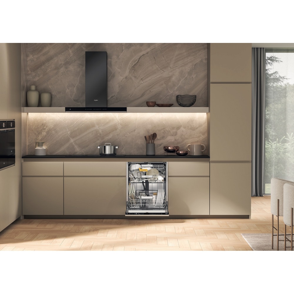 Masina de spalat vase incorporabila WHIRLPOOL WH8IA15AM6L0, 6th Sense, 15 seturi, 10 programe, 60 cm, Clasa A, panou comanda negru