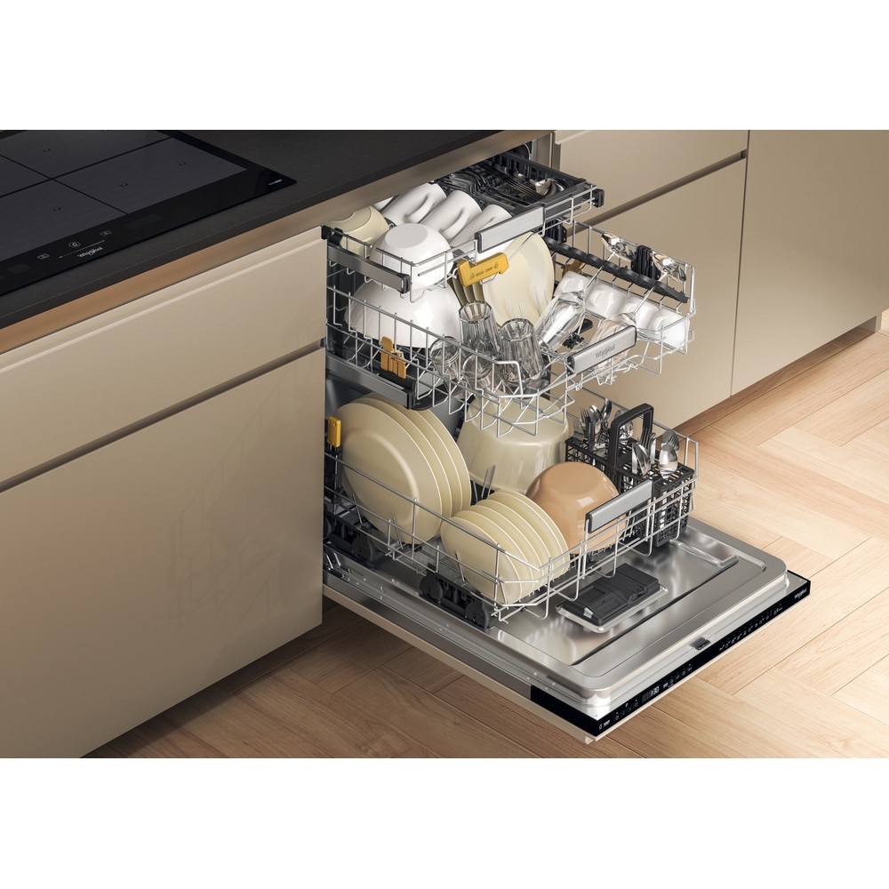 Masina de spalat vase incorporabila WHIRLPOOL WH8IA15AM6L0, 6th Sense, 15 seturi, 10 programe, 60 cm, Clasa A, panou comanda negru