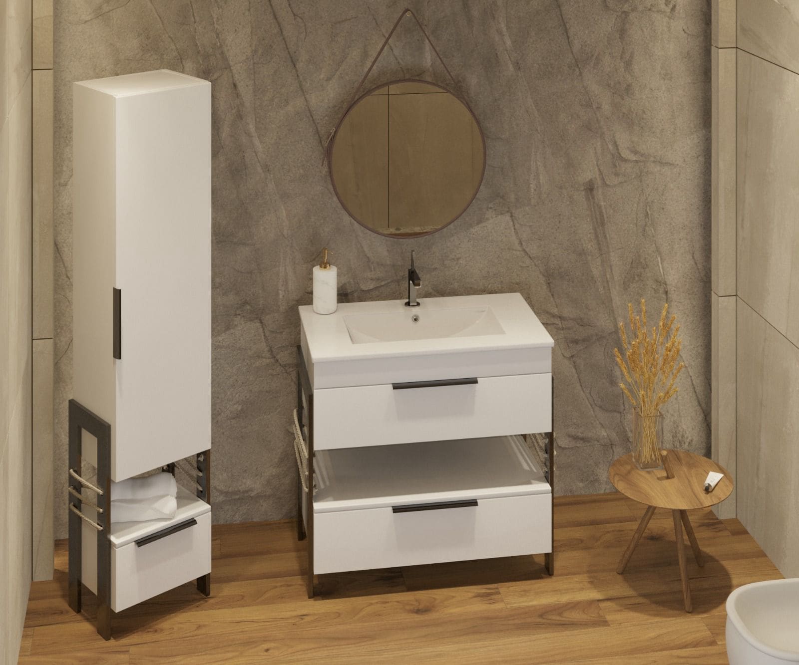 Set baza cu lavoar SANITOP Element, 60 x 45 x 81 cm, alb