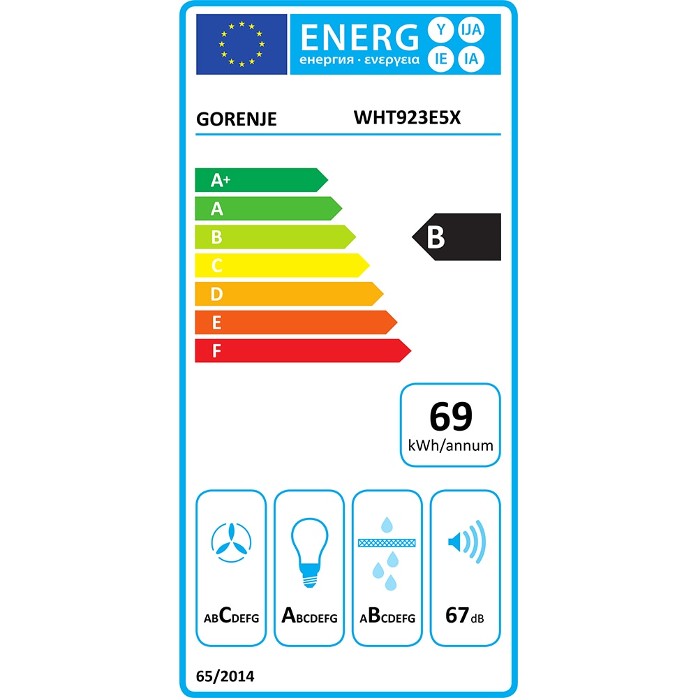 Hota decorativa GORENJE WHT923E5X, 1 motor, 560 m3/h, L 90 cm, inox