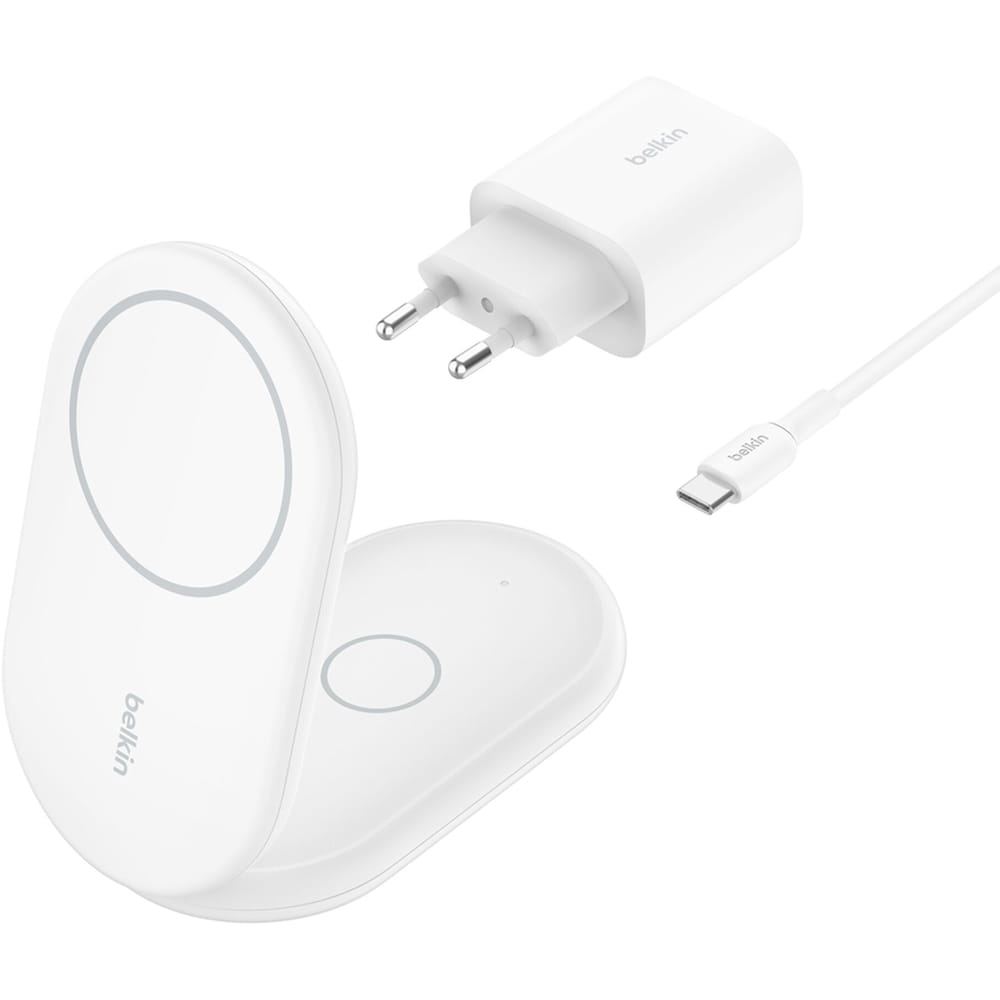 Incarcator wireless 2 in 1 BELKIN WIZ028VFWH, universal, QI, MagSafe 15W, alb