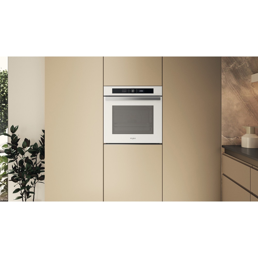 Cuptor incorporabil WHIRLPOOL WOI4S8PM1SWA, Electric, Gatire cu abur, Autocuratare Autocuratare pirolitica + hidrolitica, 73 l, Clasa A+, 6th Sense, alb