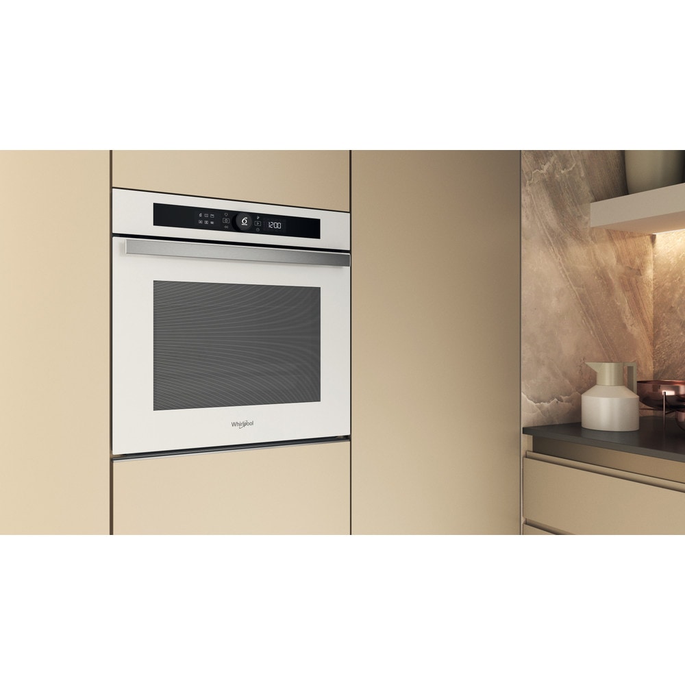 Cuptor incorporabil WHIRLPOOL WOI4S8PM1SWA, Electric, Gatire cu abur, Autocuratare Autocuratare pirolitica + hidrolitica, 73 l, Clasa A+, 6th Sense, alb