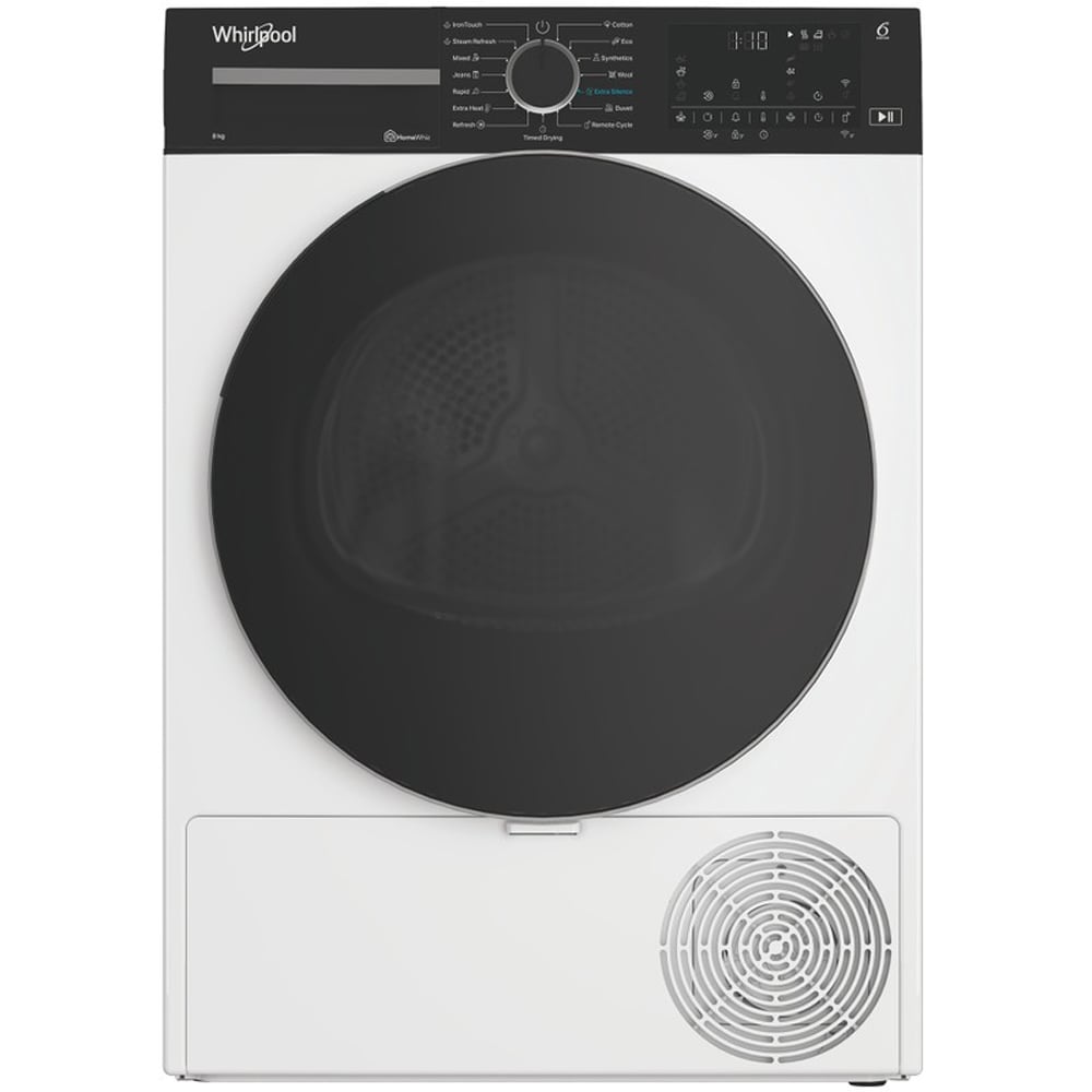 Uscator de rufe WHIRLPOOL WP B8X WBS EE, 6th Sense, Pompa de caldura, 8 kg, 15 programe, Clasa B, alb