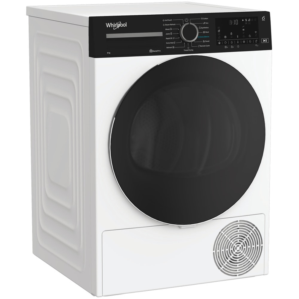 Uscator de rufe WHIRLPOOL WP C8 WBS EE, 6th Sense, Pompa de caldura, 8 kg, 15 programe, Clasa C, alb