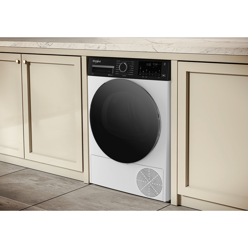 Uscator de rufe WHIRLPOOL WP C8X WBS EE, 6th Sense, Pompa de caldura, 8 kg, 15 programe, Clasa C, alb