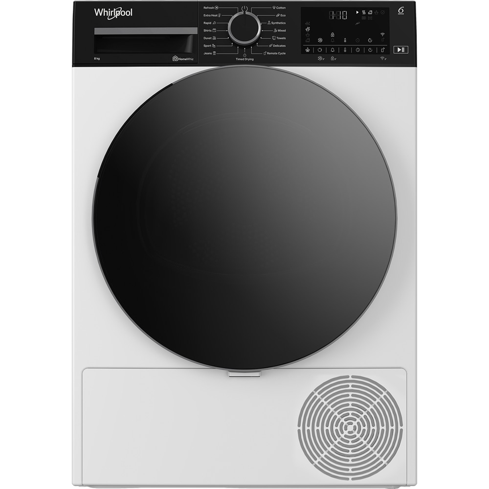 Uscator de rufe WHIRLPOOL WP C8X WBS EE, 6th Sense, Pompa de caldura, 8 kg, 15 programe, Clasa C, alb