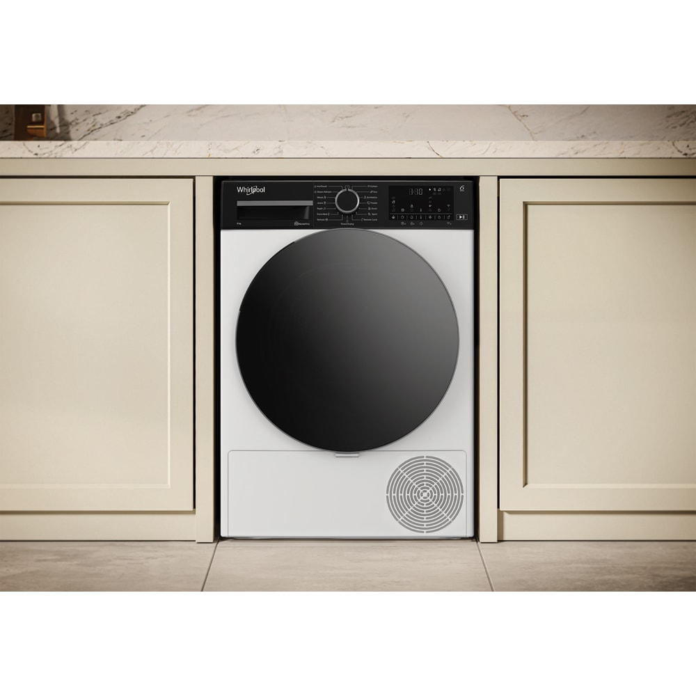 Uscator de rufe WHIRLPOOL WP C9X WBS EE, 6th Sense, Pompa de caldura, 9 kg, 15 programe, Clasa C, alb