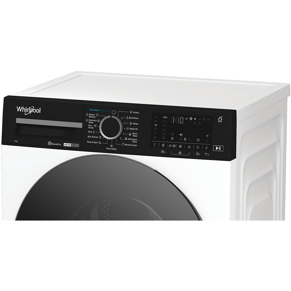 Masina de spalat rufe frontala WHIRLPOOL WPM 87W ADS EE, 6th Sense, Steam, 8 kg, 1400rpm, Clasa A, alb