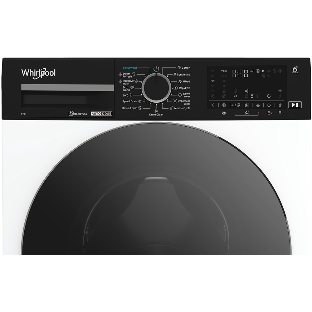 Masina de spalat rufe frontala WHIRLPOOL WPM 87W ADS EE, 6th Sense, Steam, 8 kg, 1400rpm, Clasa A, alb