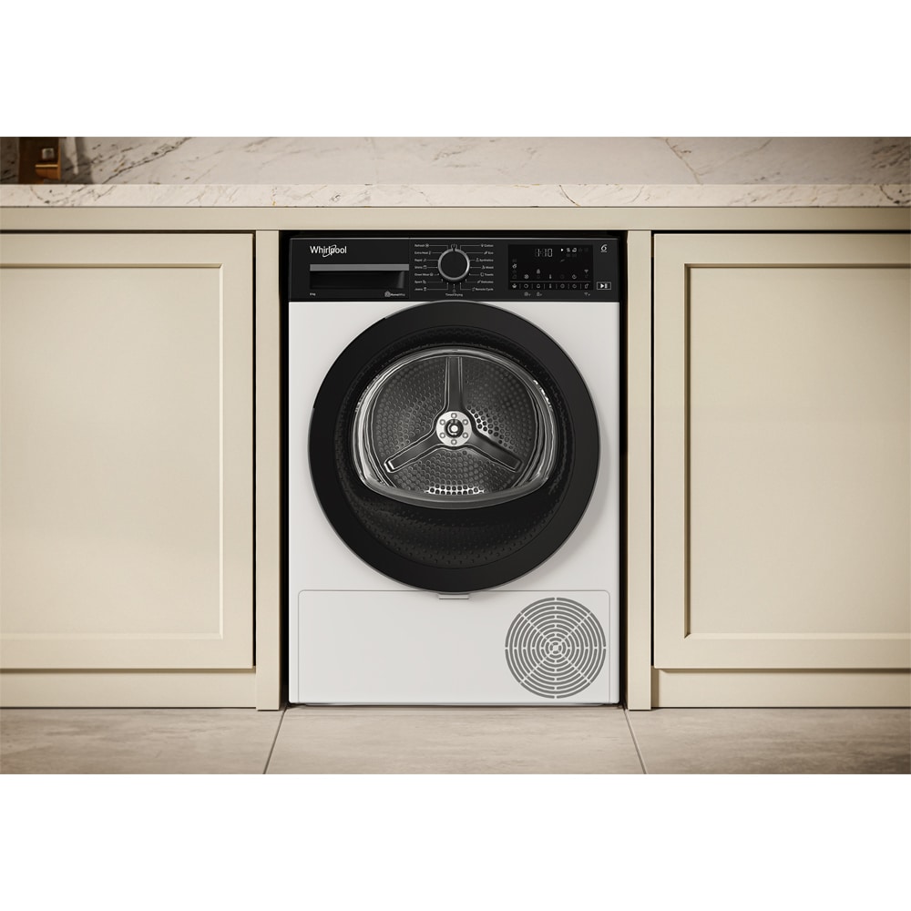 Uscator de rufe WHIRLPOOL WPS D8X WBS EE, 6th Sense, Pompa de caldura, 8 kg, 15 programe, Clasa D, alb