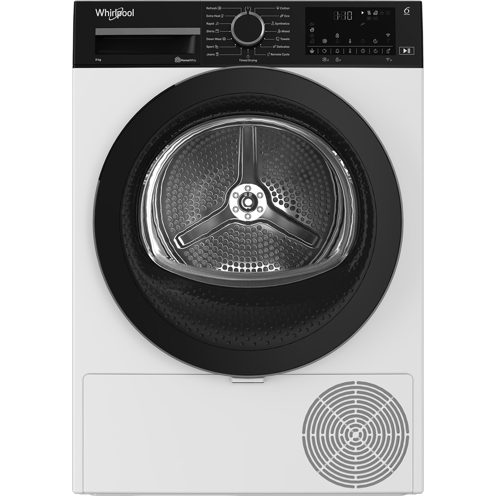 Uscator de rufe WHIRLPOOL WPS D8X WBS EE, 6th Sense, Pompa de caldura, 8 kg, 15 programe, Clasa D, alb