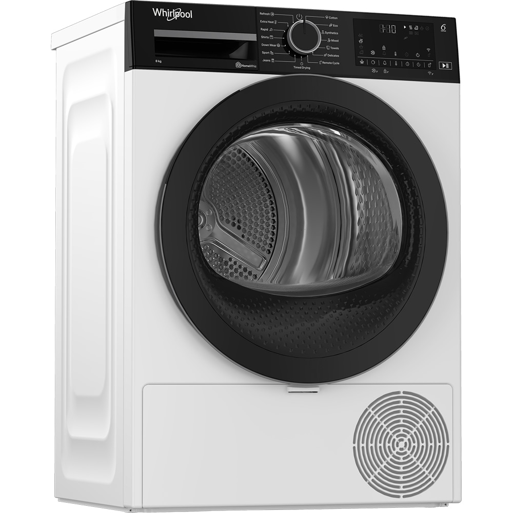 Uscator de rufe WHIRLPOOL WPS D8X WBS EE, 6th Sense, Pompa de caldura, 8 kg, 15 programe, Clasa D, alb