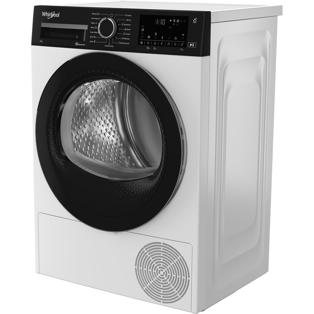 Uscator de rufe WHIRLPOOL WPS D8X WBS EE, 6th Sense, Pompa de caldura, 8 kg, 15 programe, Clasa D, alb