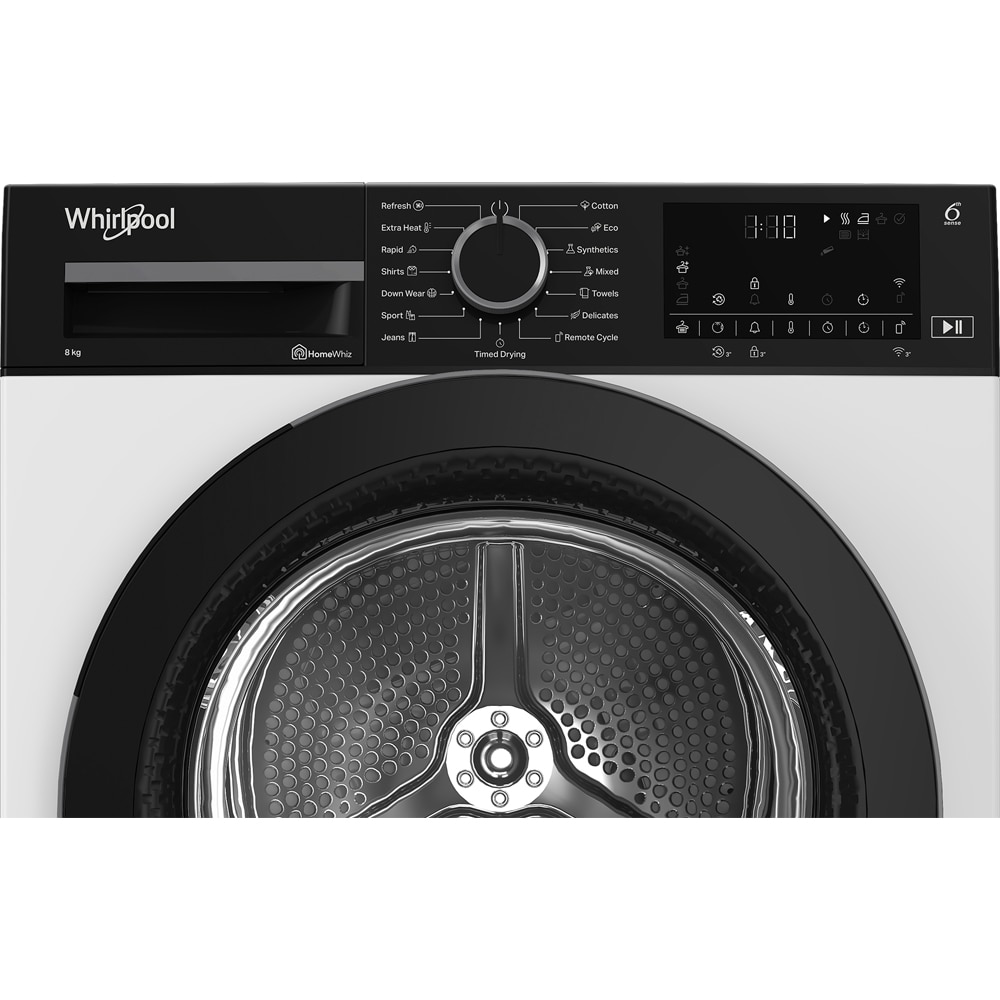 Uscator de rufe WHIRLPOOL WPS D8X WBS EE, 6th Sense, Pompa de caldura, 8 kg, 15 programe, Clasa D, alb
