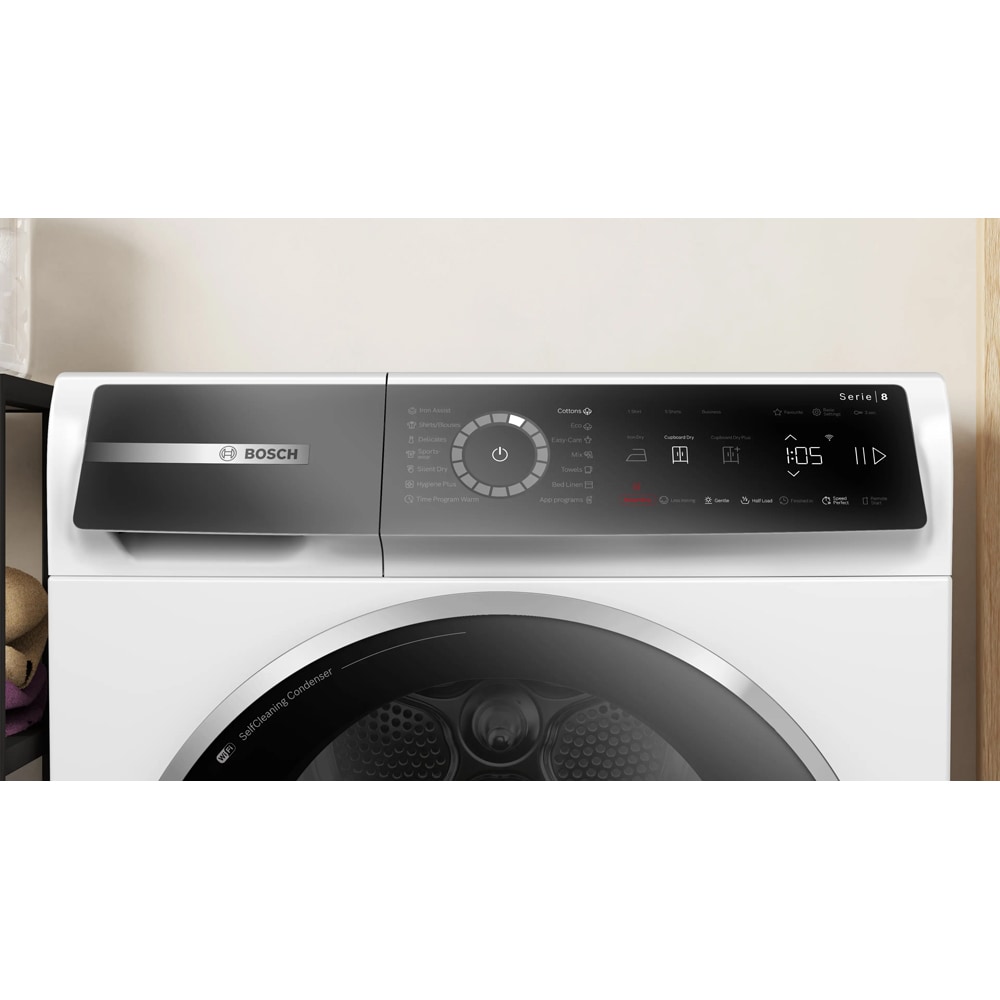 Uscator de rufe BOSCH WQB246CNBY, Condensare si pompa de caldura, 9 kg, 14 programe, Clasa B, alb