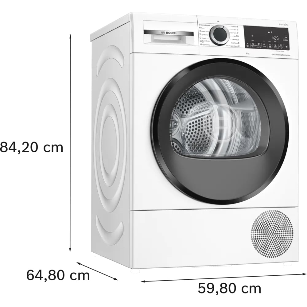 Uscator de rufe BOSCH WQG14501BY, Condensare si pompa de caldura, 9 kg, 14 programe, Clasa D, alb