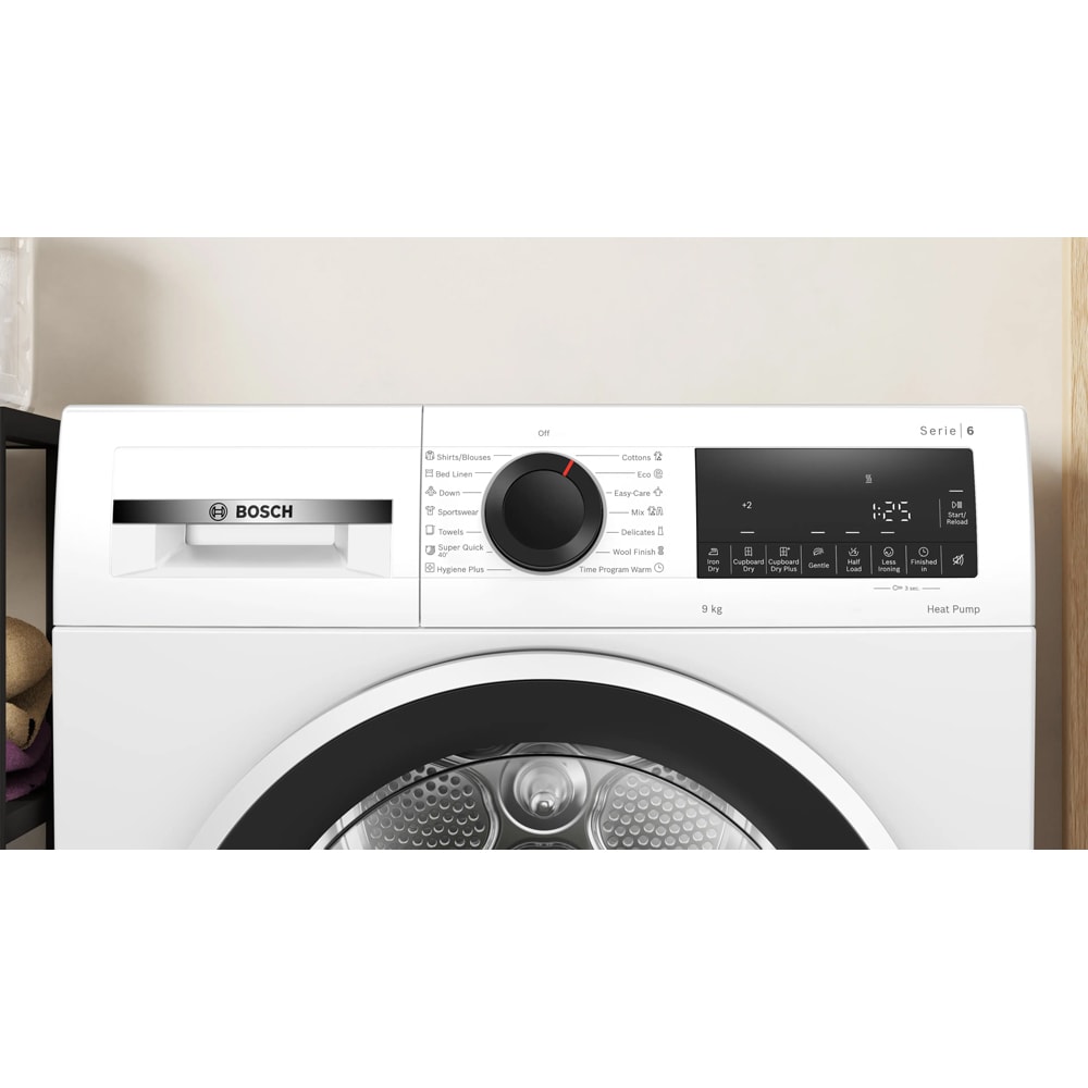 Uscator de rufe BOSCH WQG243DMBY, Condensare si pompa de caldura, 9 kg, 14 programe, Clasa C, alb
