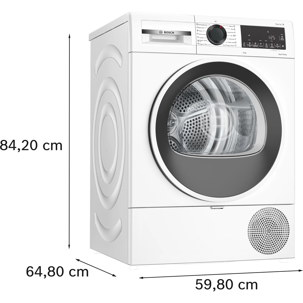 Uscator de rufe BOSCH WQG243DMBY, Condensare si pompa de caldura, 9 kg, 14 programe, Clasa C, alb
