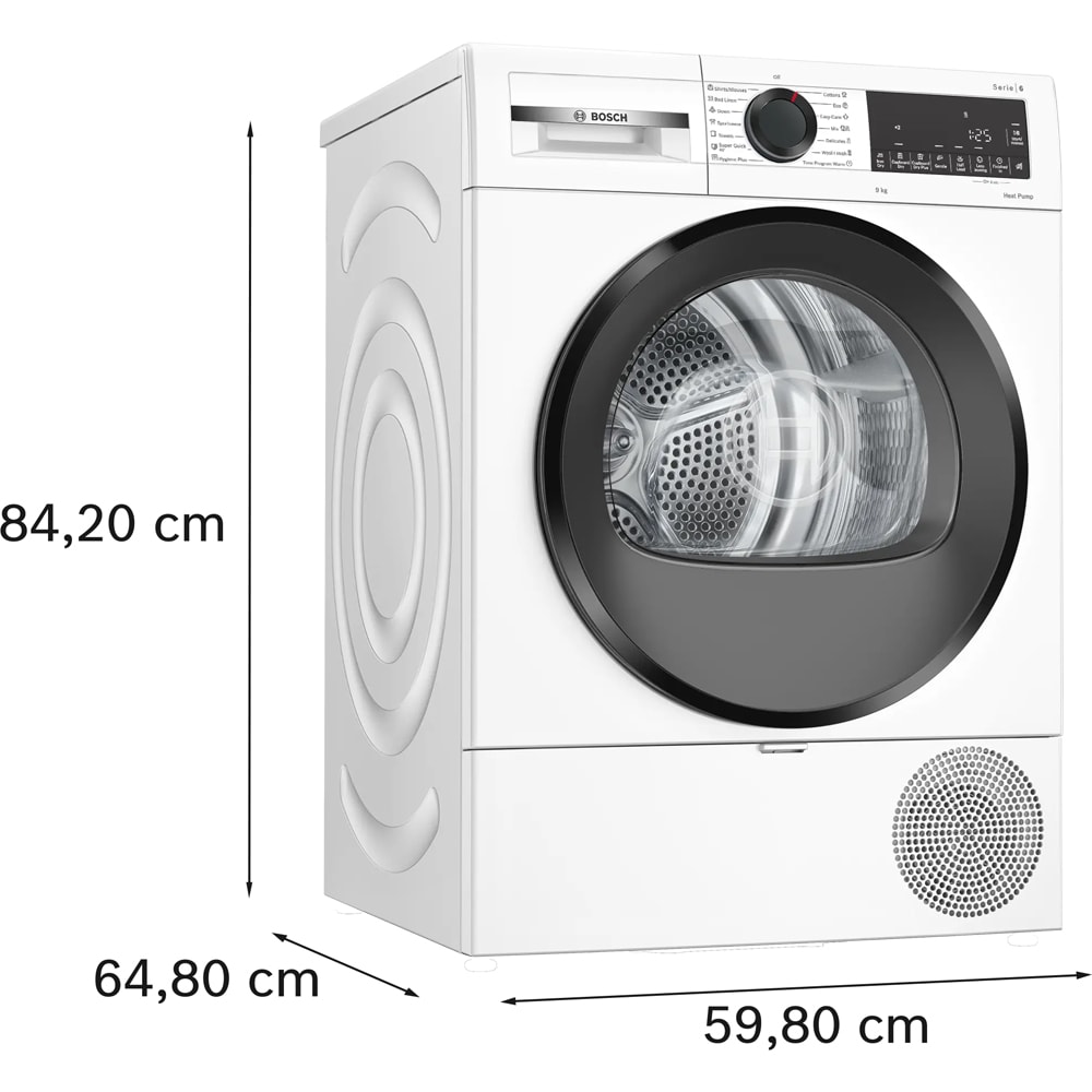 Uscator de rufe BOSCH WQG243DNBY, Condensare si pompa de caldura, 9 kg, 14 programe, Clasa C, alb