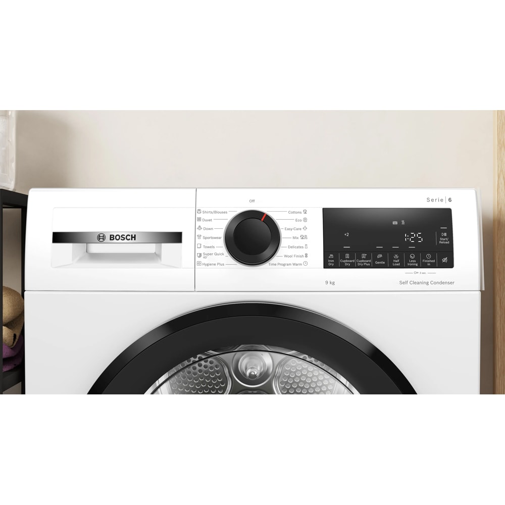 Uscator de rufe BOSCH WQG24501BY, Condensare si pompa de caldura, 9 kg, 14 programe, Clasa D, alb