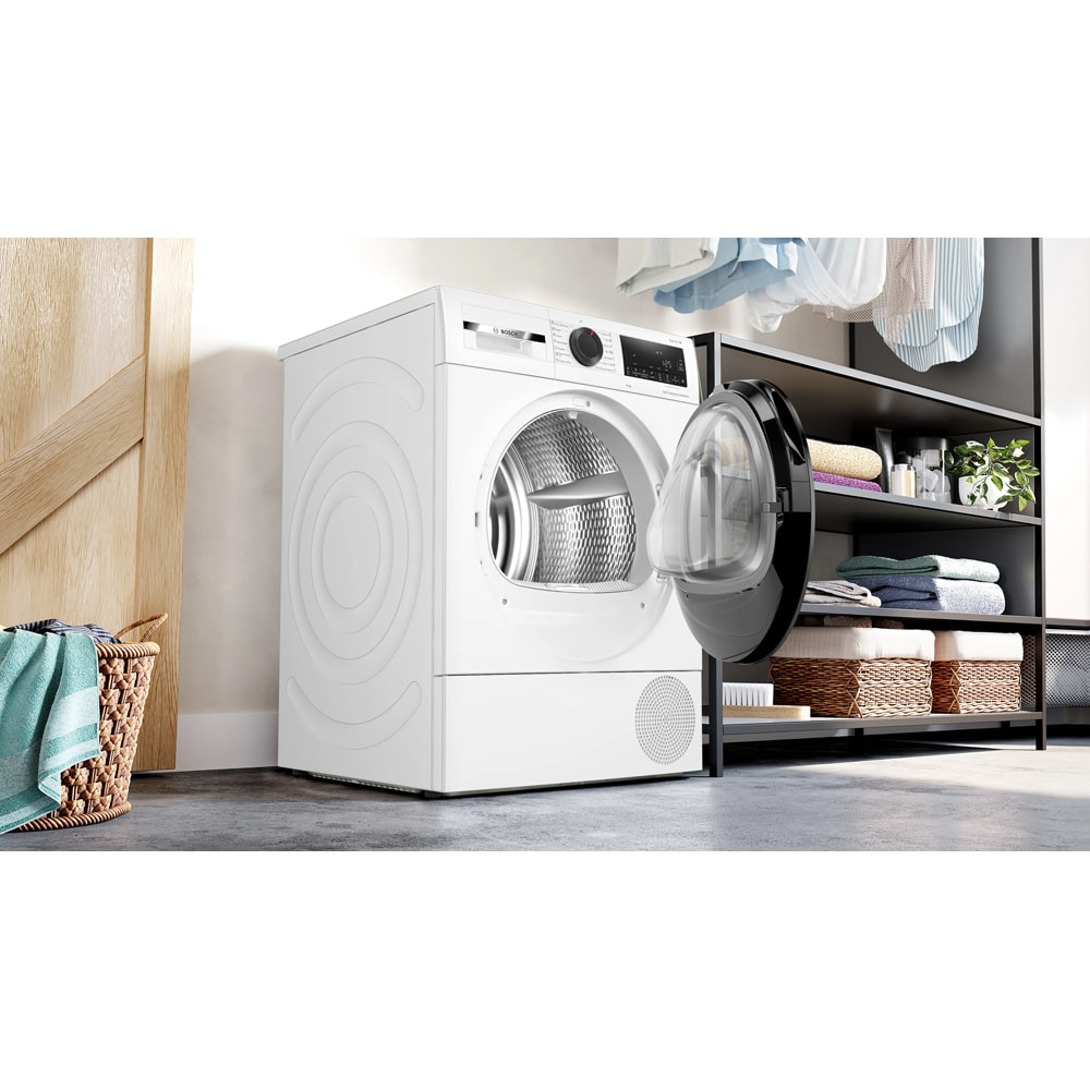 Uscator de rufe BOSCH WQG24501BY, Condensare si pompa de caldura, 9 kg, 14 programe, Clasa D, alb