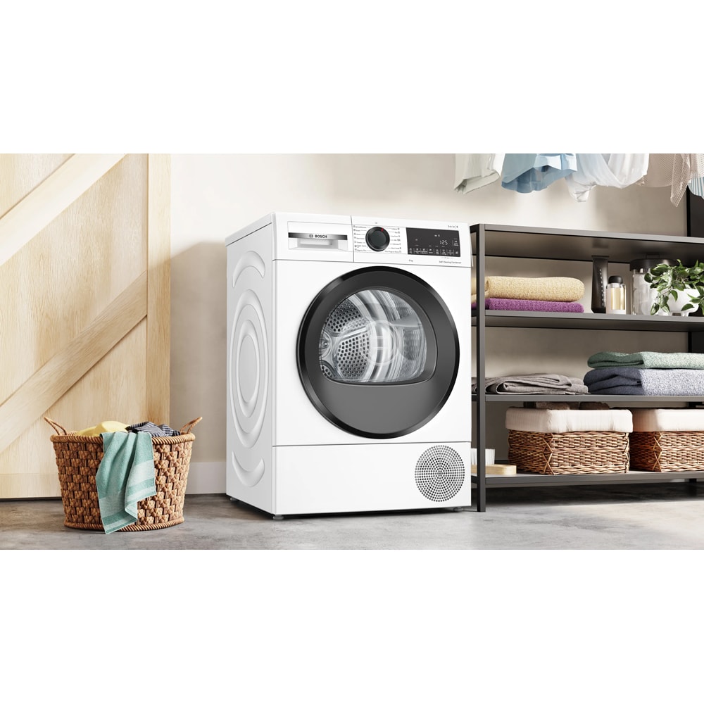 Uscator de rufe BOSCH WQG24501BY, Condensare si pompa de caldura, 9 kg, 14 programe, Clasa D, alb