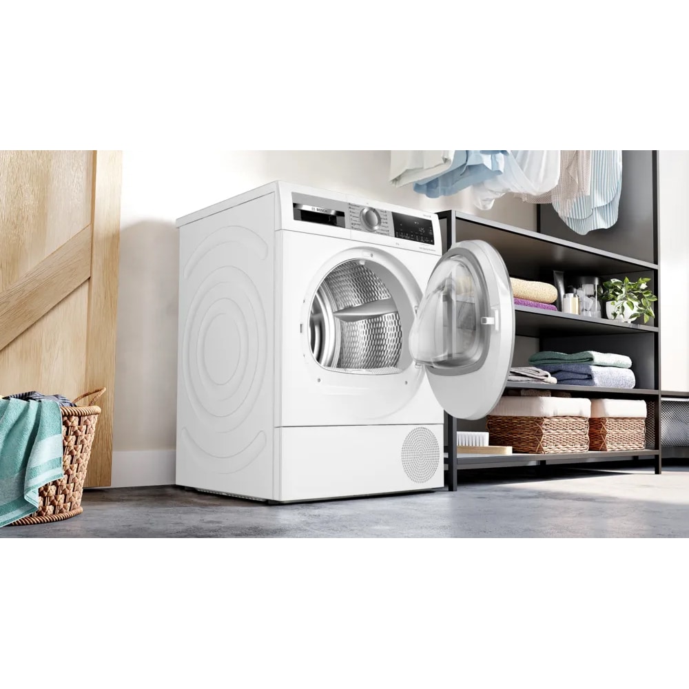 Uscator de rufe BOSCH WQG24591BY, Condensare si pompa de caldura, 9 kg, 14 programe, Clasa D, alb