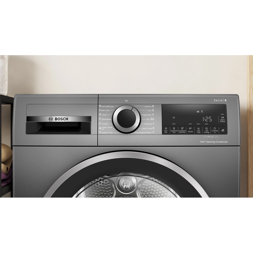 Uscator de rufe BOSCH WQG245DREU, Condensare si pompa de caldura, 9 kg, 14 programe, Clasa C, gri