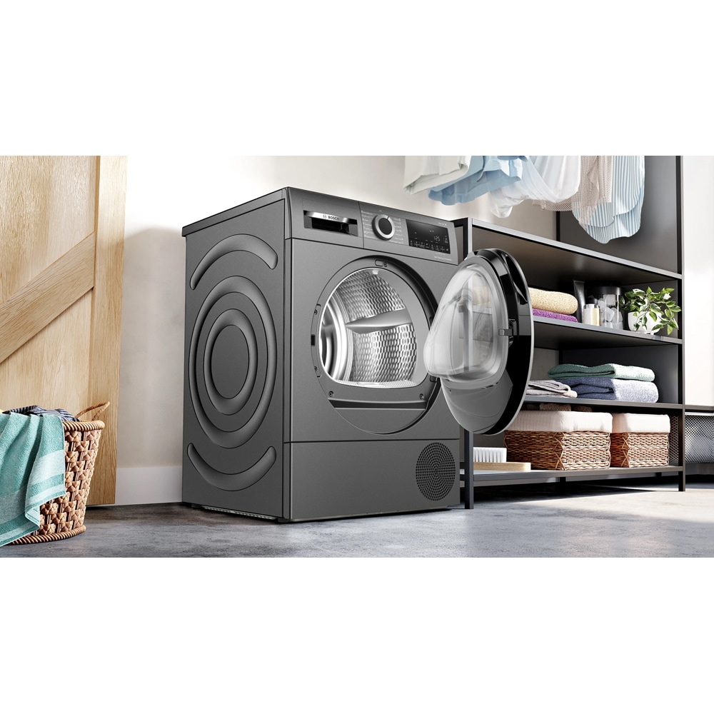 Uscator de rufe BOSCH WQG245DREU, Condensare si pompa de caldura, 9 kg, 14 programe, Clasa C, gri