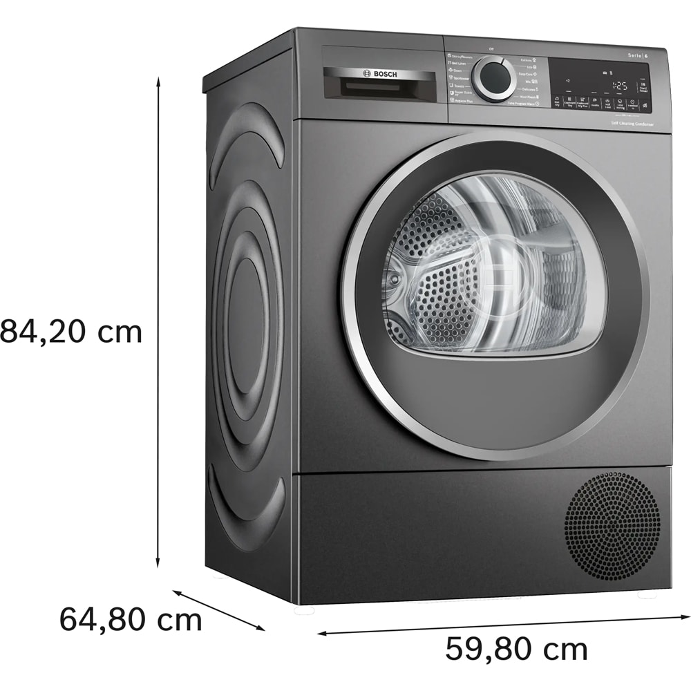 Uscator de rufe BOSCH WQG245DREU, Condensare si pompa de caldura, 9 kg, 14 programe, Clasa C, gri