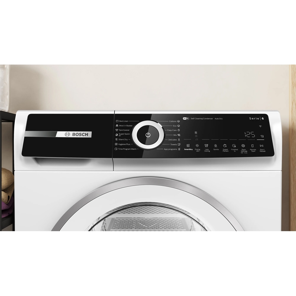 Uscator de rufe BOSCH WQN246D9BY, Condensare si pompa de caldura, 9 kg, 14 programe, Clasa B, alb